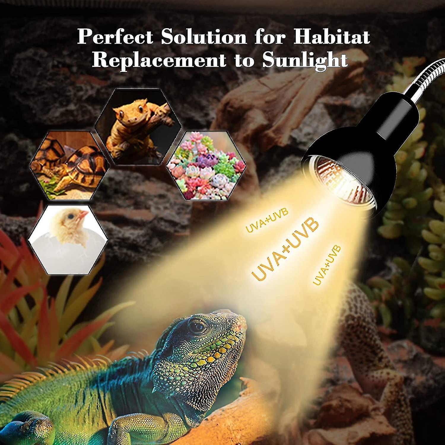 Tortoise Heat Lamp Basking Light For Reptiles 25w+50w Uva Uvb Heat Spotlight