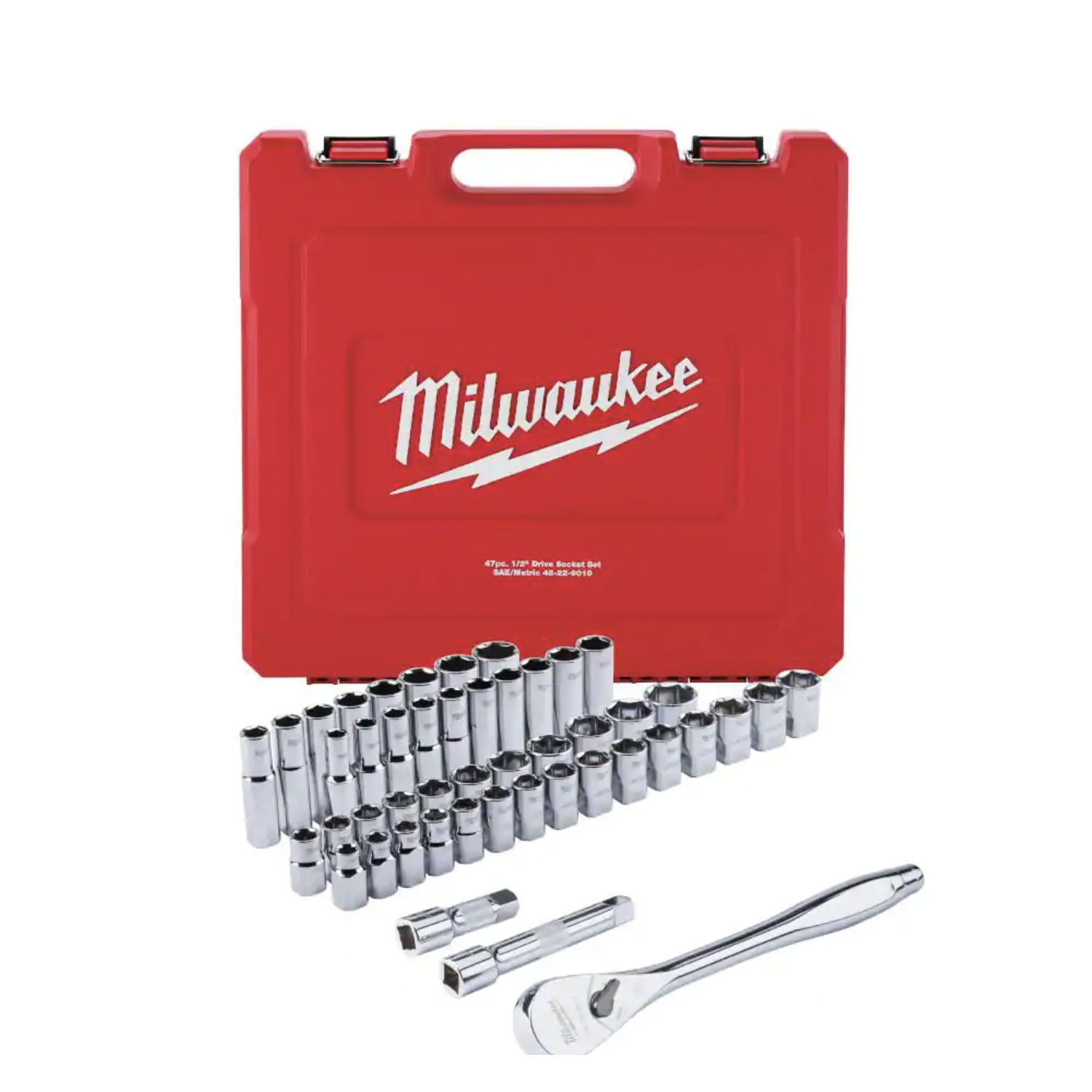 Milwaukee 1/2 in. Drive SAE/Metric Ratchet and Socket Mechanics Tool Set， 47-Piece (48-22-9010)