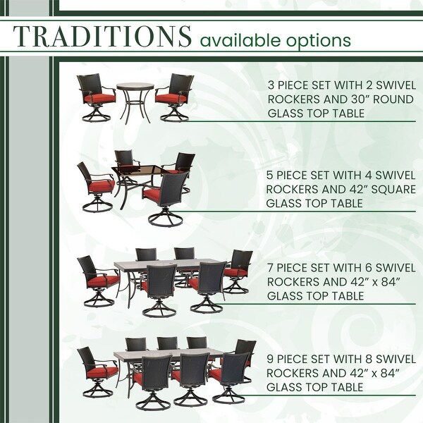 Hanover Traditions 3Piece Dining Set with 2 Wicker Back Swivel Rockers and 30 in. Round GlassTop Table