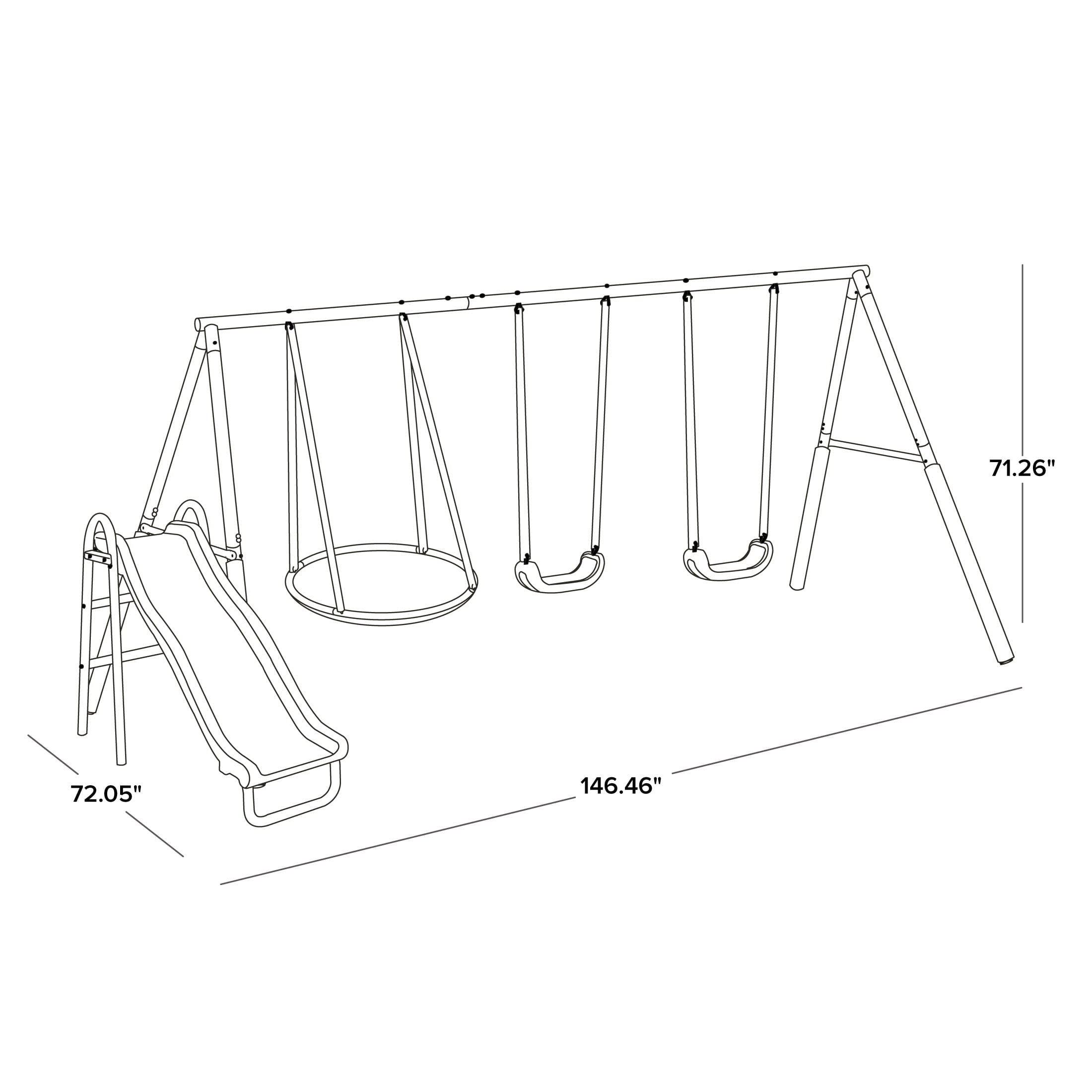 Sportspower Comet Metal Swing Set with LED Light up Saucer Swing， 2 Swings and 5ft slide