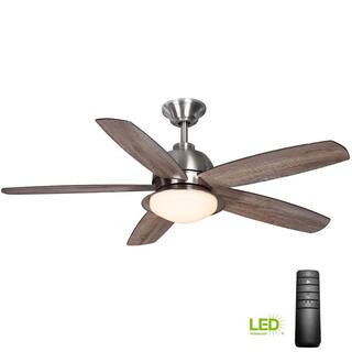 Home Decorators Collection Ackerly 52 in. IndoorCovered Outdoor LED Brushed Nickel Ceiling Fan with Light Kit and Remote Control 56019