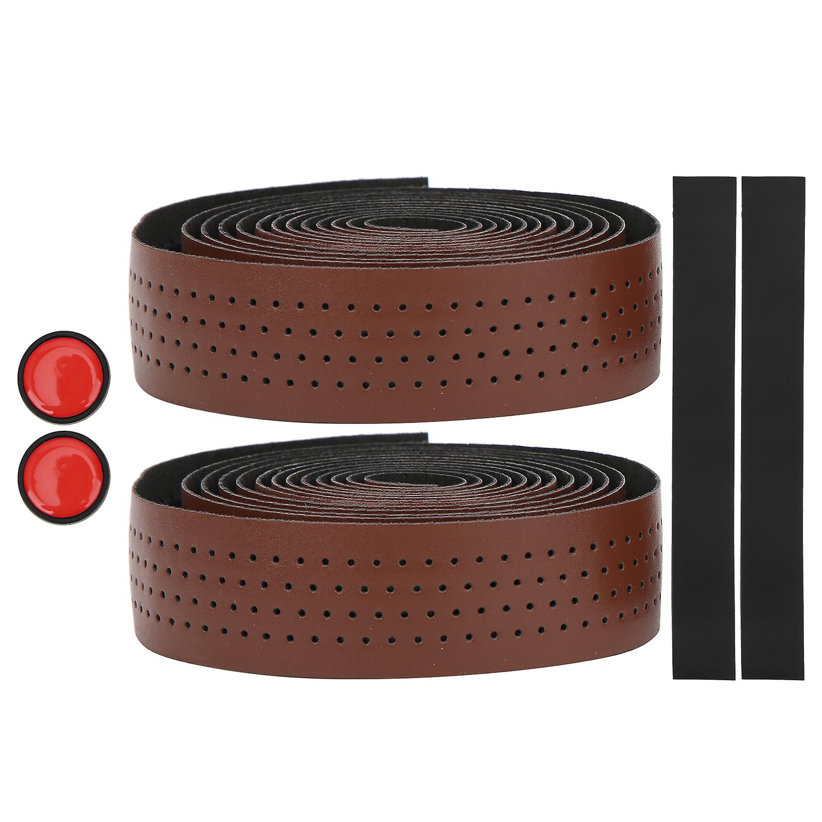 2pcs Cycling Pu Leather+eva Handlebar Belt Road Bike Antislip Bar Tape Handlebar Strapbrown