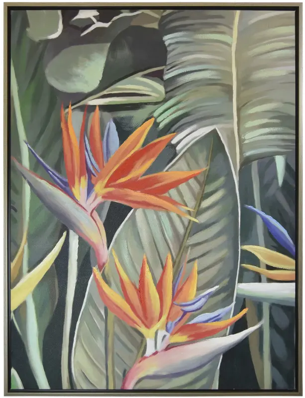 Birds of Paradise Multi Color Canvas Oil Painting with Frame