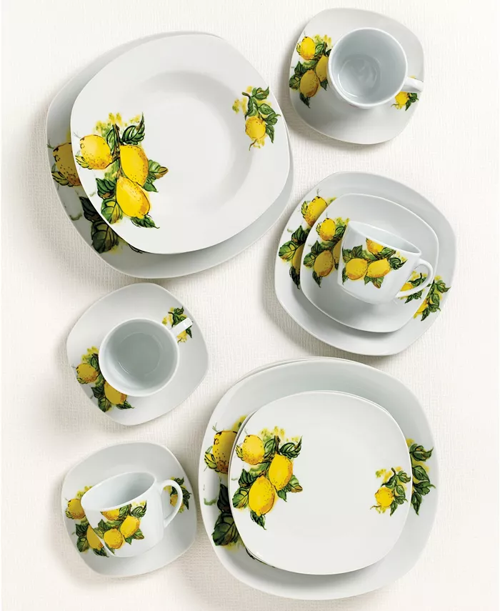 Lorren Home Trends Lemon Design Square Dinnerware Set 20 Piece