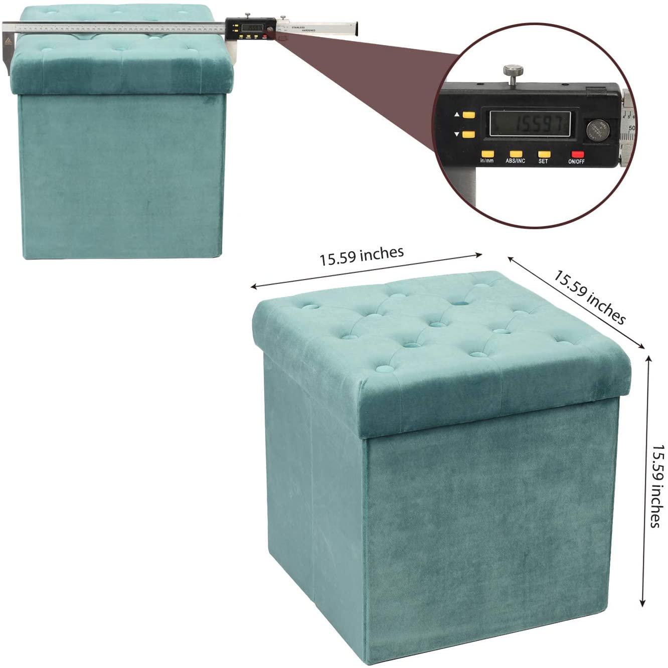 Pinplus Folding Storage Ottoman Cube Bench， 30 and 15 Ottoman Foot Rest Stool Seat， Teal