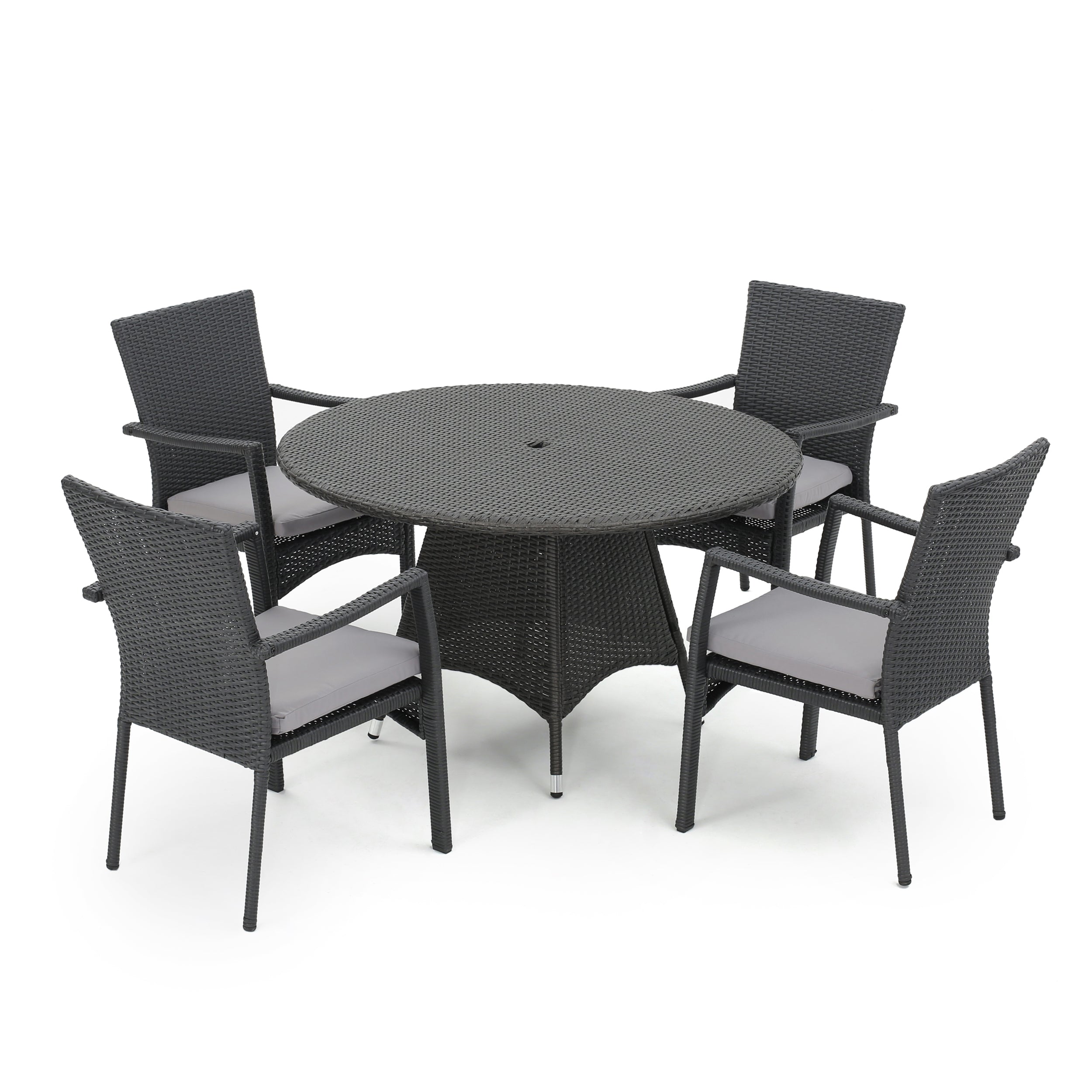 Oxford Outdoor 5 Piece Grey Wicker Dining Set with Cushions