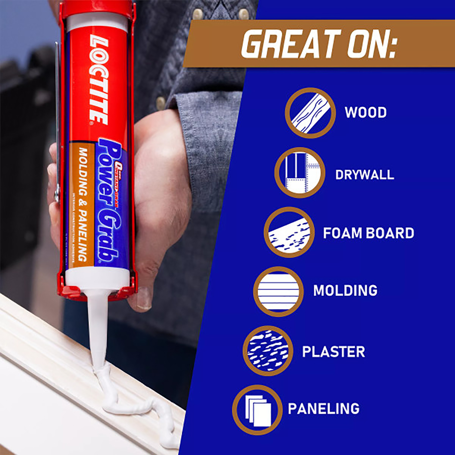 Loctite Power Grab Molding \u0026 Paneling Synthetic Latex Drywall Construction Adhesive 9 oz