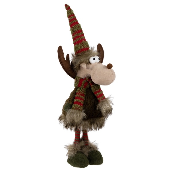 Standing Plush Moose with Striped Legs Christmas Figure