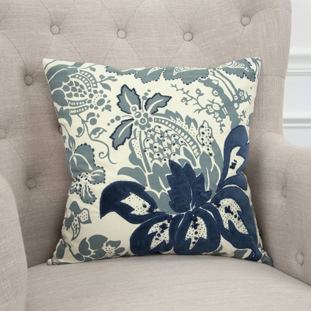 Floral Square Throw Pillow Cover Blue Rizzy Home