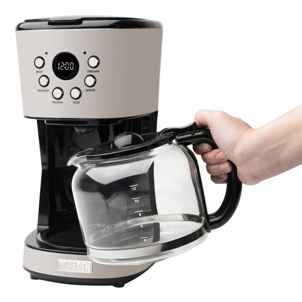 HADEN DorsetCotswold 12-Cup Putty Retro Style Coffee Maker Programmable with Strength Control and Timer 75028