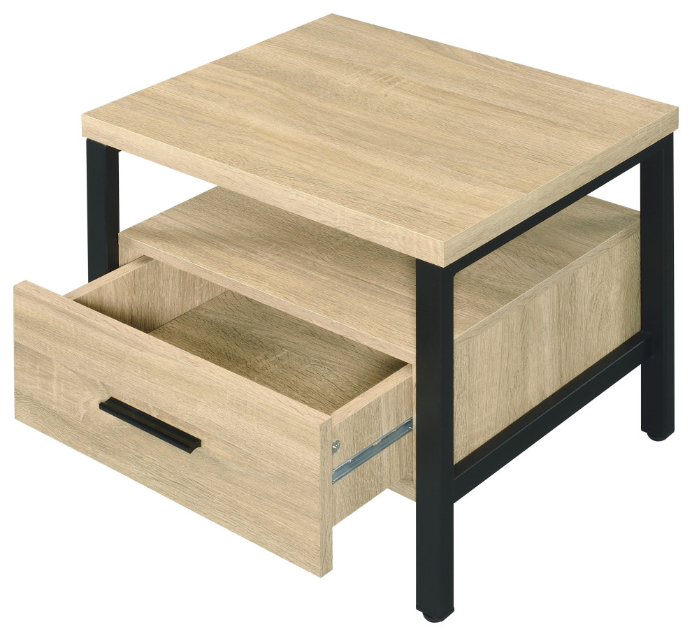 Yawan Accent Table  Oak and Black Finish   Transitional   Side Tables And End Tables   by Acme Furniture  Houzz