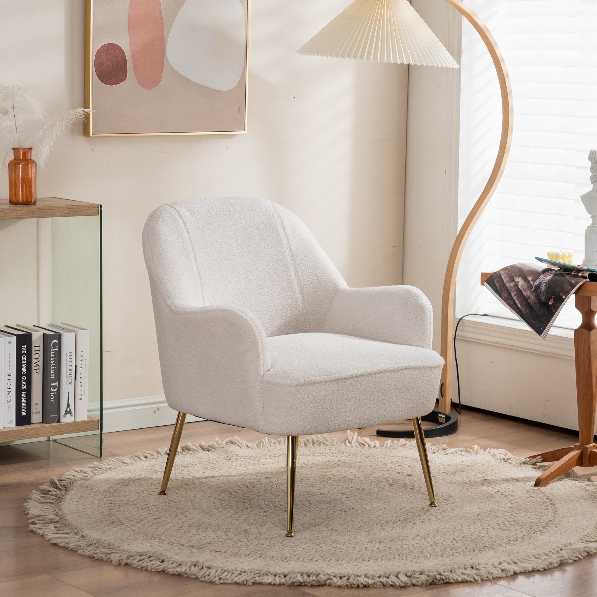 Modern Soft Teddy fabric Ergonomics Accent Chair Living Room Chair Home Chair With Gold Legs And Adjustable Legs