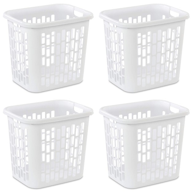 Sterilite Ultra Easy Carry 2 Bushel Plastic Combination Laundry Basket And Dirty Clothes Hamper With Vents For Bedroom And Bathroom White 4 Pack