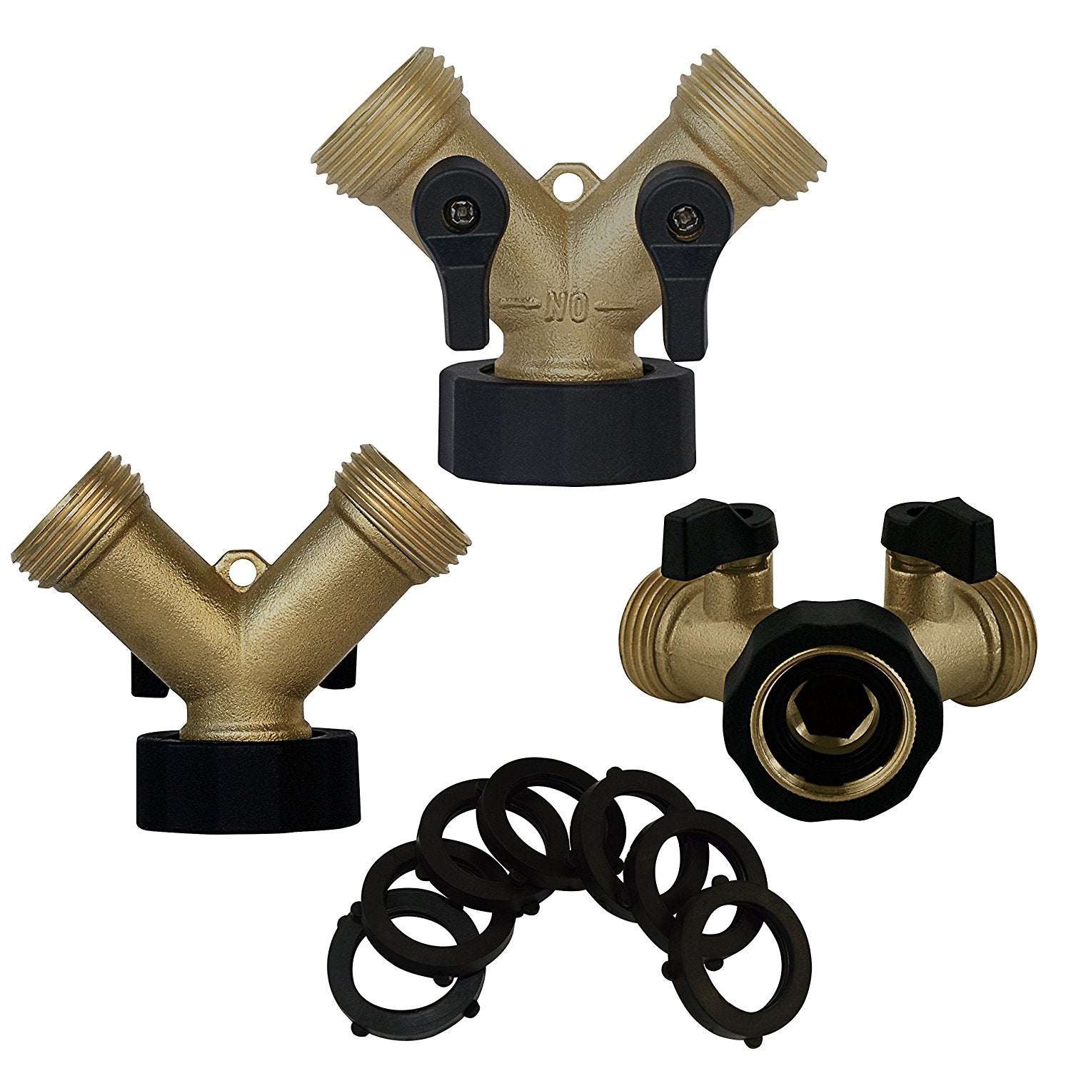 IPOW Solid Brass Garden Hose Splitter 2 Way Hose Connector Water Hose Adapter with Comfortable Rubberized Grip Grip，Easy to Open Valves Garden Hose Splitter for Easy Life