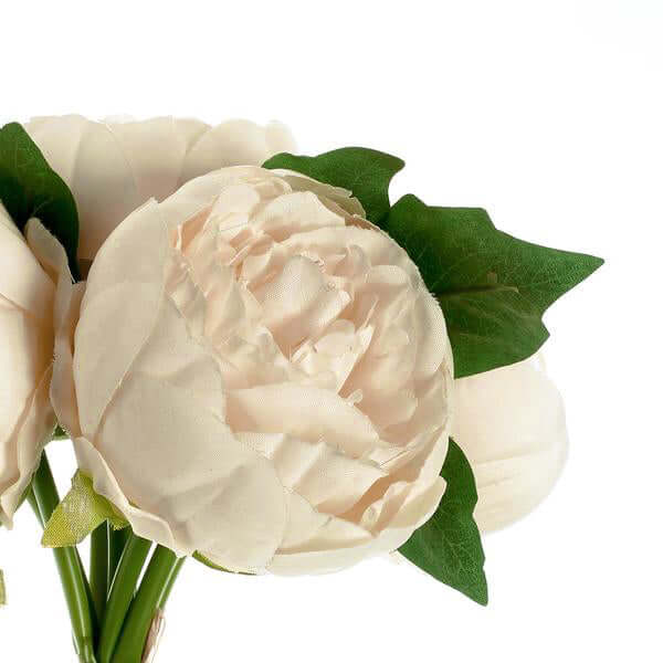 5 Flower Head Beige Peony Bouquet Artificial Silk Peonies Spray