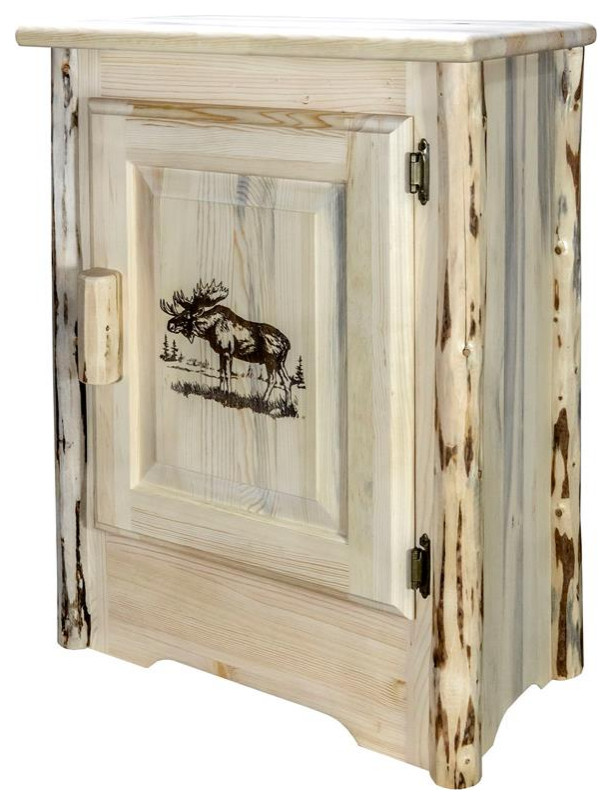 Montana Woodworks Wood Accent Cabinet with Engraved Moose in Natural   Rustic   Accent Chests And Cabinets   by Homesquare  Houzz