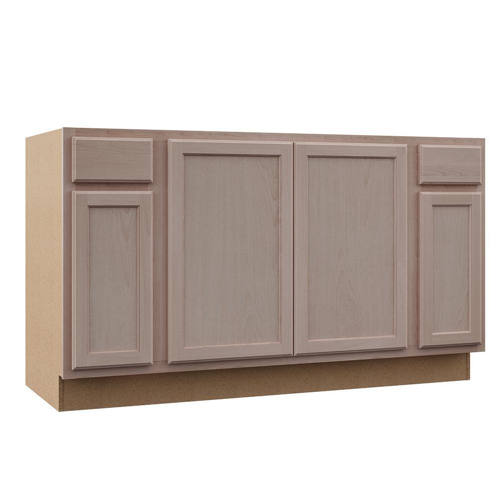 Hampton Bay Hampton 60 in. W x 24 in. D x 34.5 in. H Assembled Sink Base Kitchen Cabinet in Unfinished KSBF60-UF