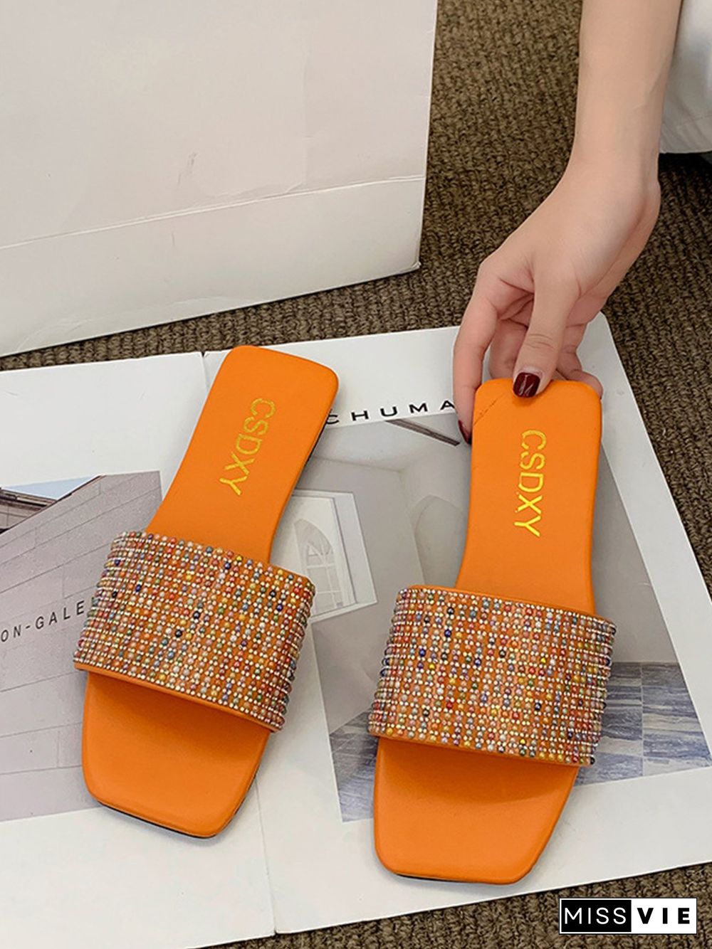 Banquet Party Rhinestone Flat Sandals Slippers