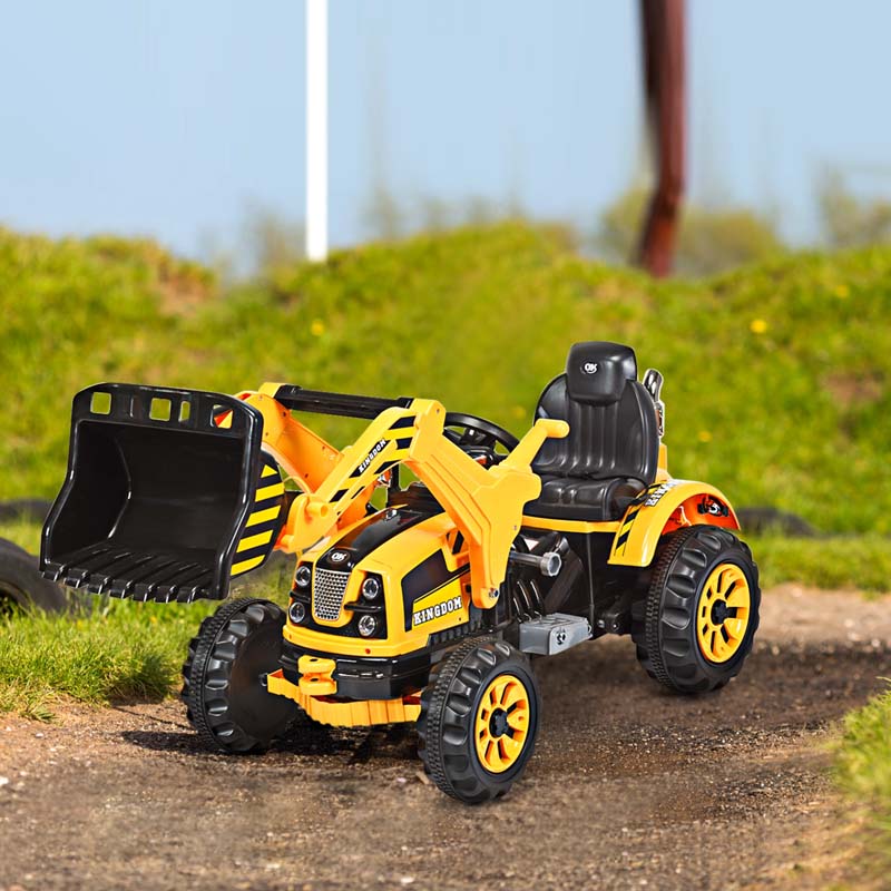 Kids Ride on Excavator, 12V Battery Powered Construction Vehicles Dumper Truck Toy with Front Loader Shovel