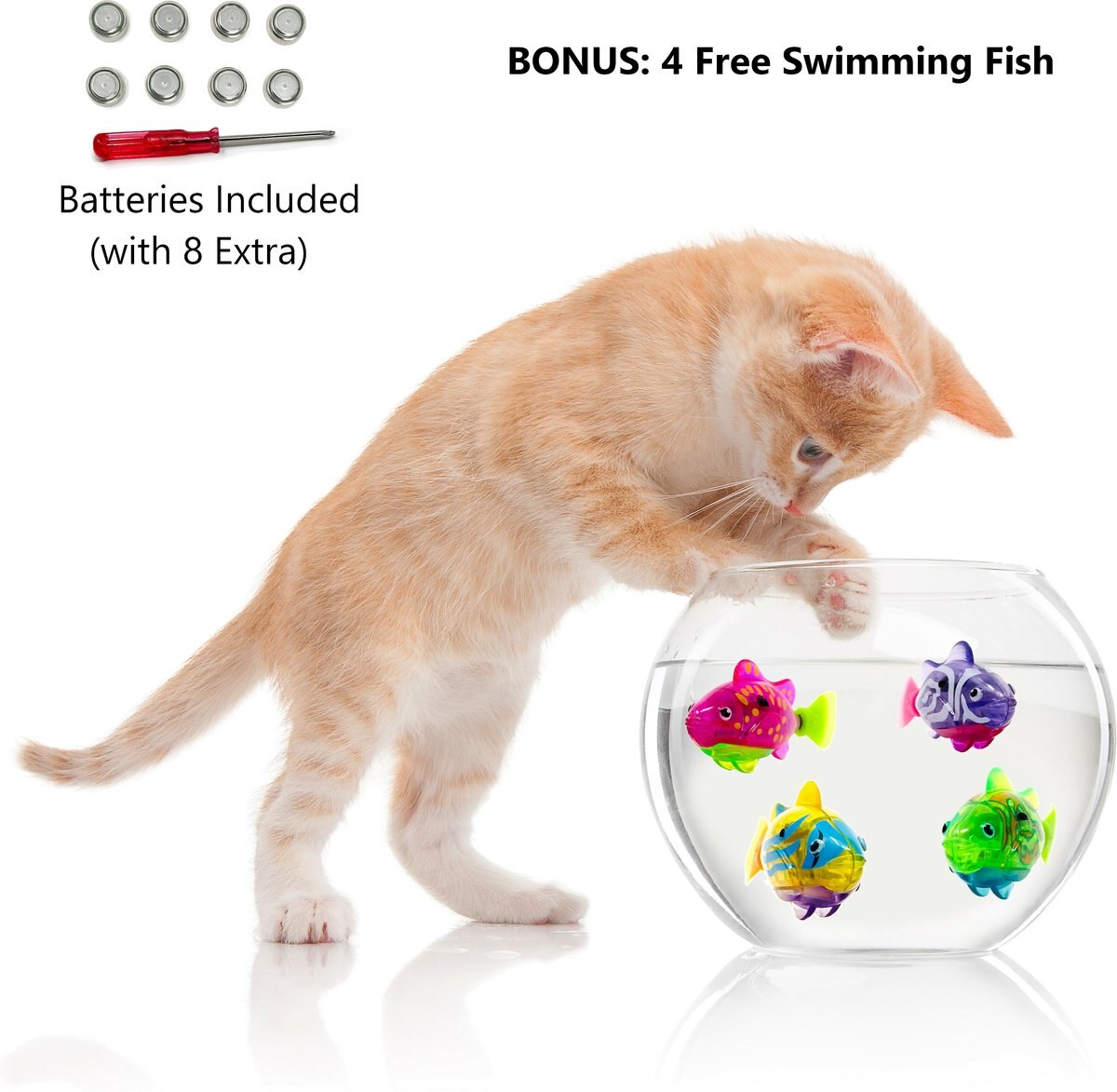 Pet Fit For Life 4-Piece Bundle Interactive Swimming Fish + Feather Wand Cat Toy