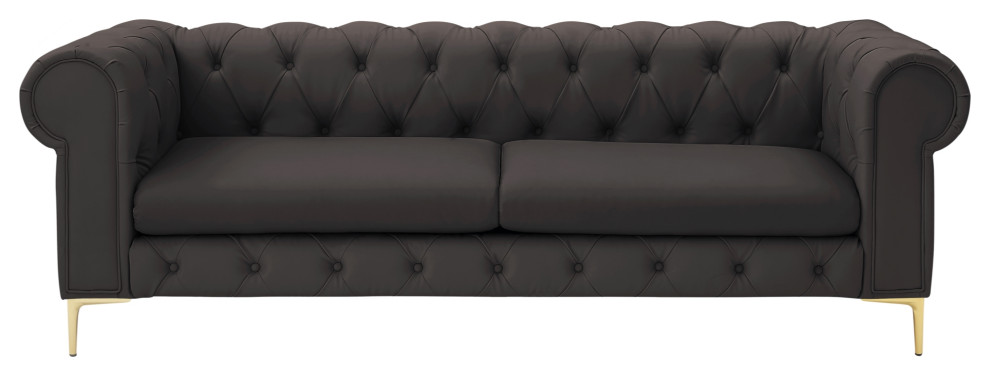 Nicole Miller Geraldine Sofa Button Tufted  3 Seat  Leather PU   Midcentury   Sofas   by Inspired Home  Houzz