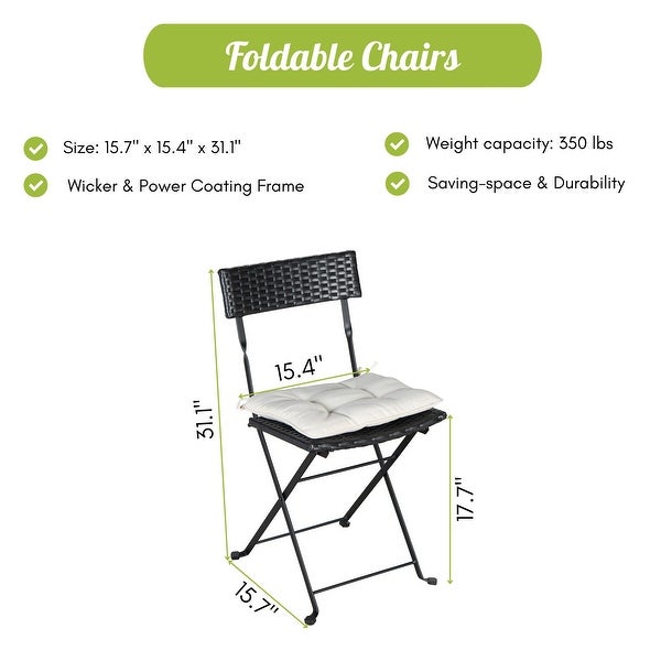 3-Piece Teak Wood Outdoor Bistro Set Folding Table and Chair Set with White Cushion - Overstock - 35219001