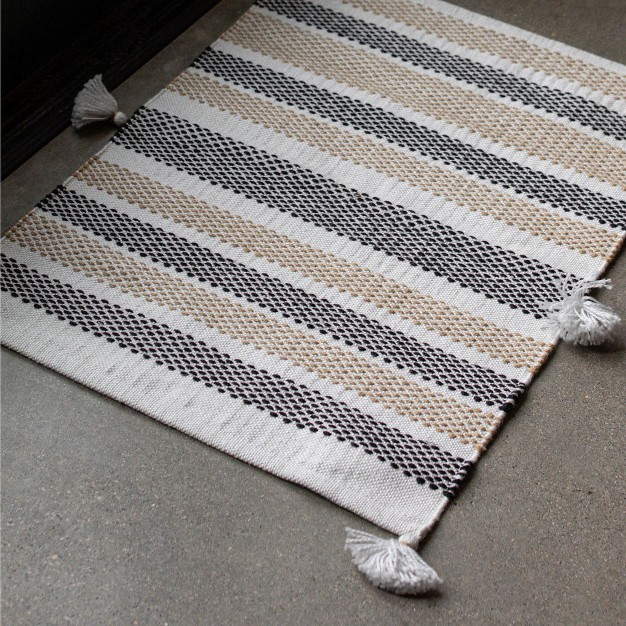 Foreside Home amp Garden 2 x27 x3 x27 Tick Stripe Hand Woven Indoor Outdoor Rug Tan