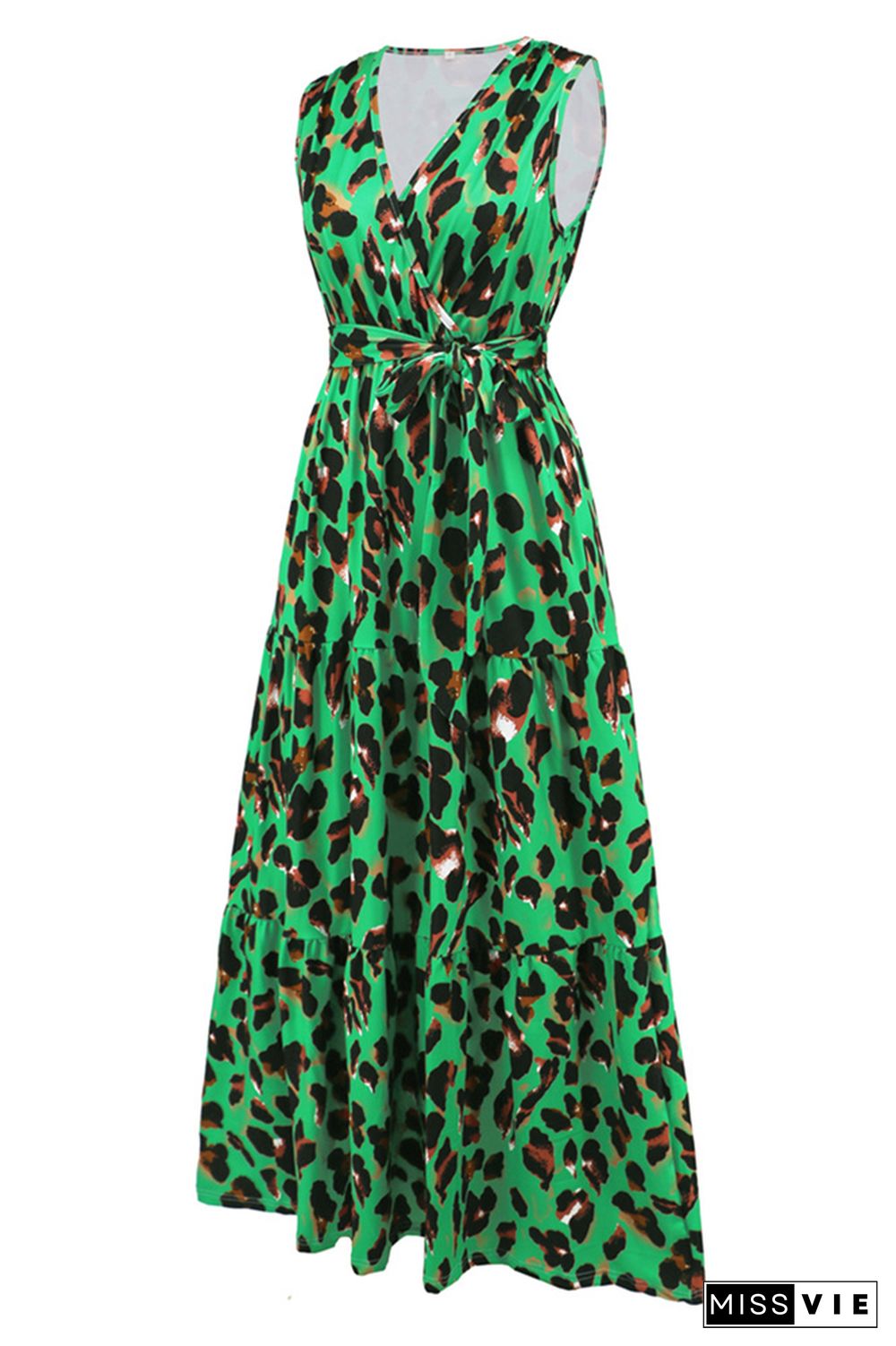 Sleeveless V Neck Splicing Leopard Dress