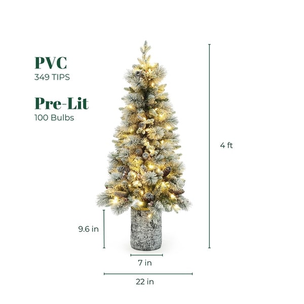 4Ft PreLit Green Flocked Potted Artificial Christmas Tree