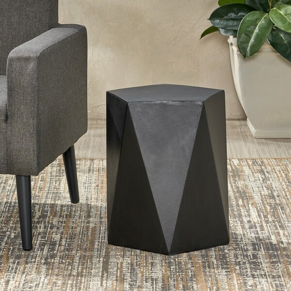 Outdoor Lightweight Concrete Pentagonal Shaped Side Table with a Chic Geometriccut Base