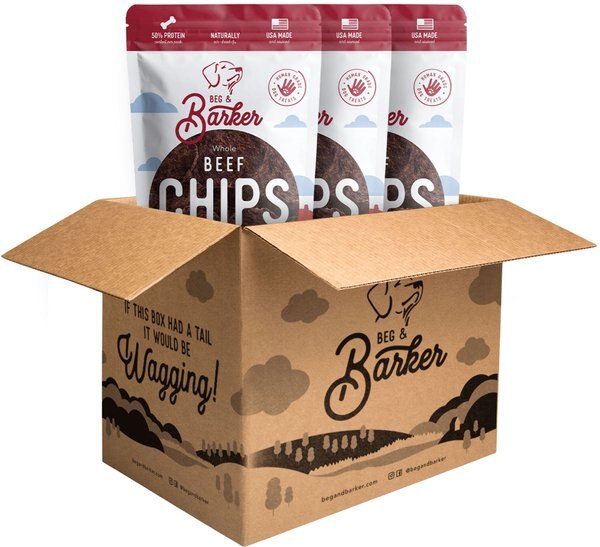 Beg and Barker Triple Whole Beef Chips Natural Single Ingredient Dog Treats， 8-oz bag， case of 3