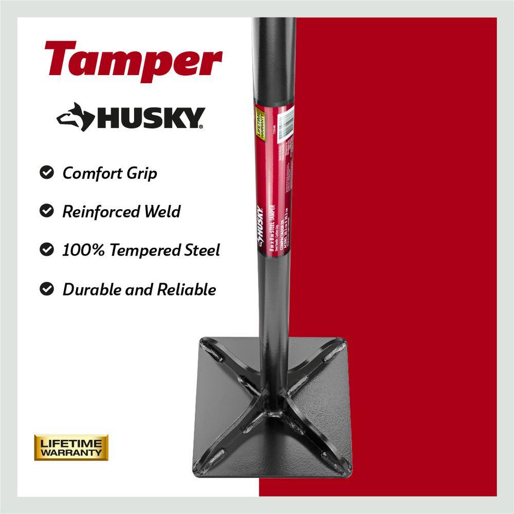 Husky 51 in. Steel Handle 8 in. x 8 in. Tamper 77335-949