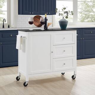 CROSLEY FURNITURE Soren White Kitchen Island with Black Granite Top KF30090BG-WH