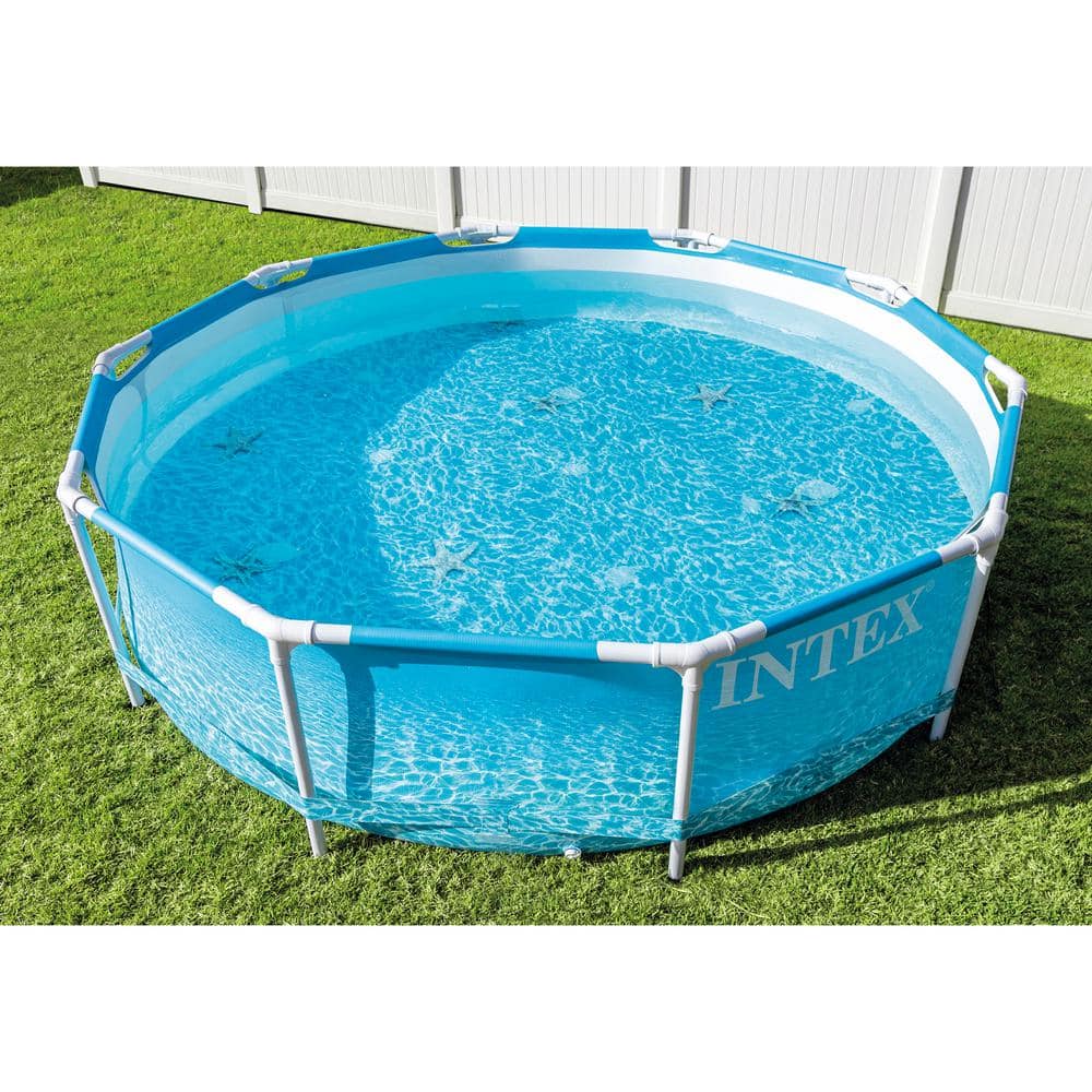 Intex 10 ft. x 30 in. Steel Metal Frame Beachside Swimming Pool with Filter Pump 28207EH