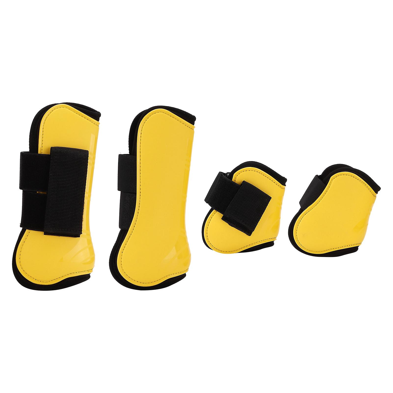 Horse Tendon Boots Set Of 4 Pu Shell Guard Boots For Riding Shock Absorbing Jumping Protectionyellow M