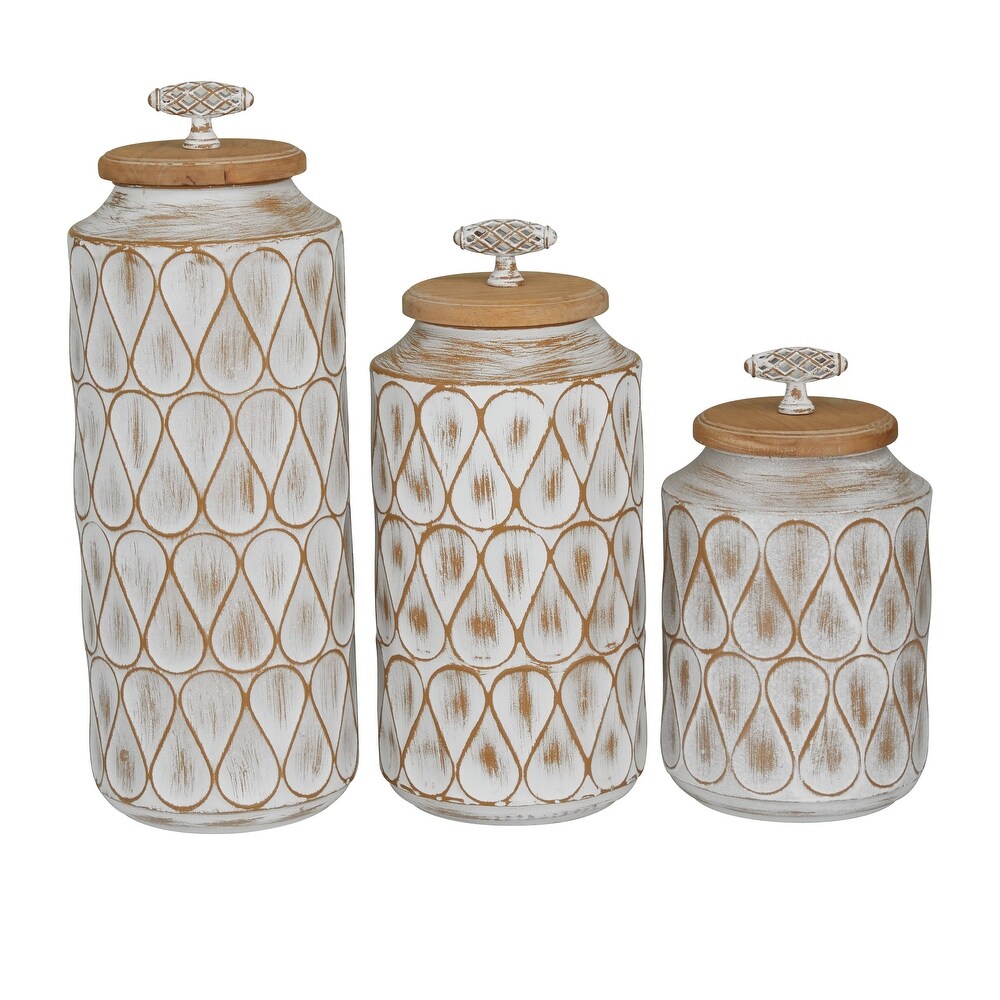 White or Black Bronze Metal Decorative Jars with Wood Lids (Set of 3)   S/3 16\