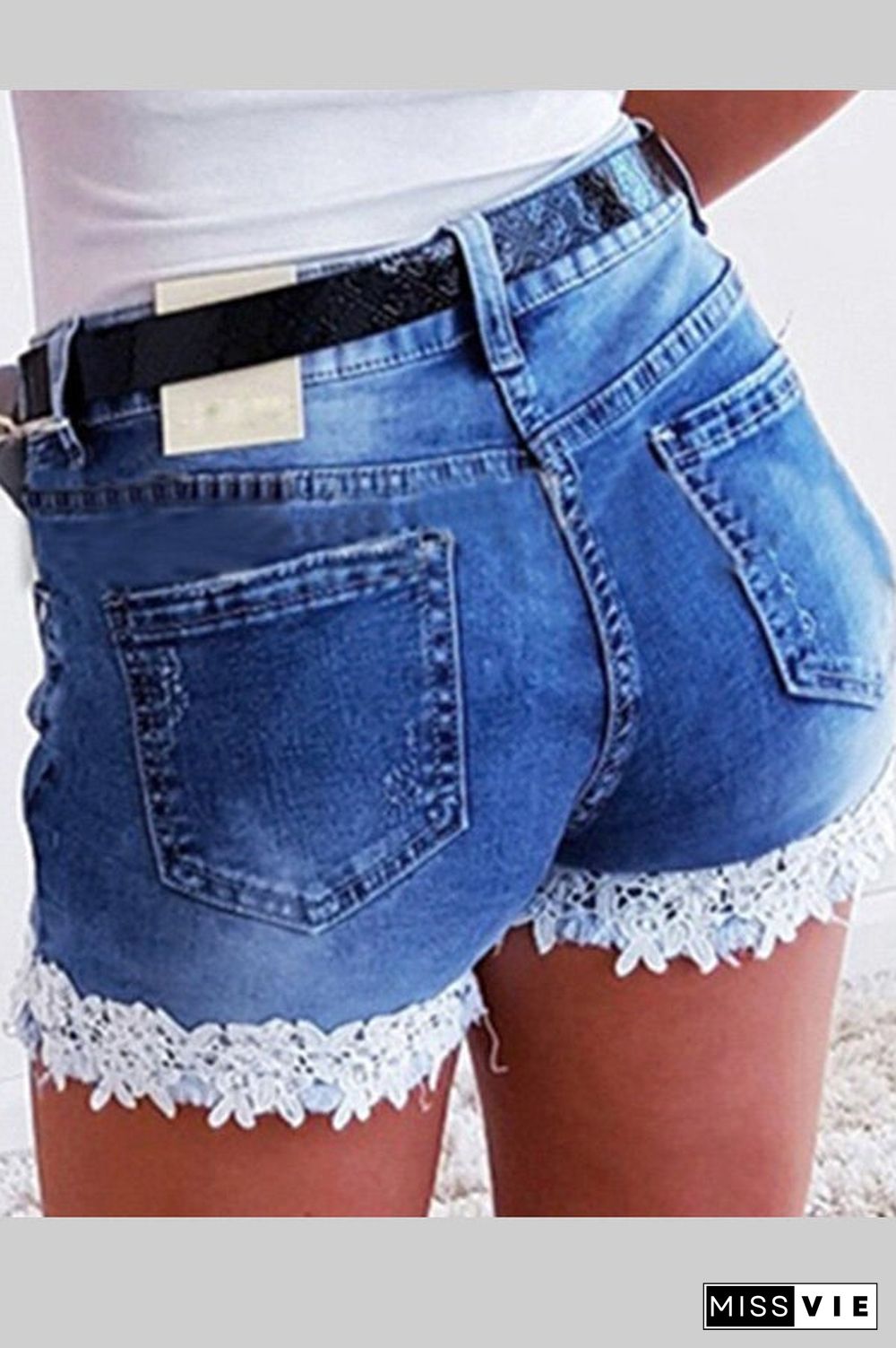 Sexy Slim Lace Stitching Denim Shorts