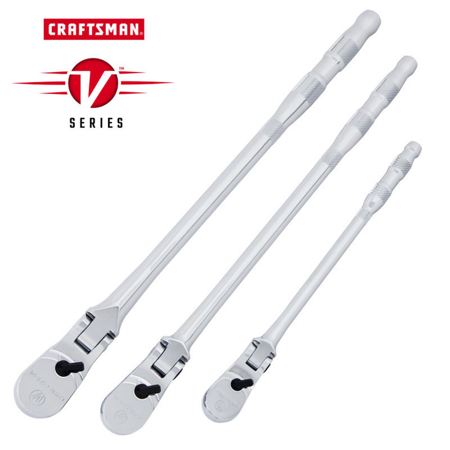 Craftsman V-Series 1/2， 1/4 and 3/8 in. drive Long Flex Head Ratchet Set