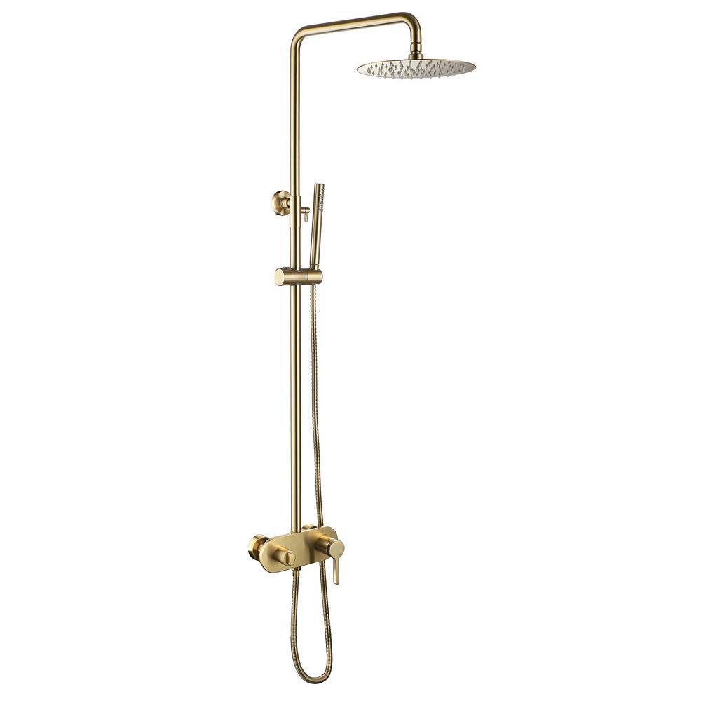 Tomfaucet 3-Spray Wall Bar Shower Kit with Hand Shower and Tub Faucet in Brushed Gold TFB1038BG