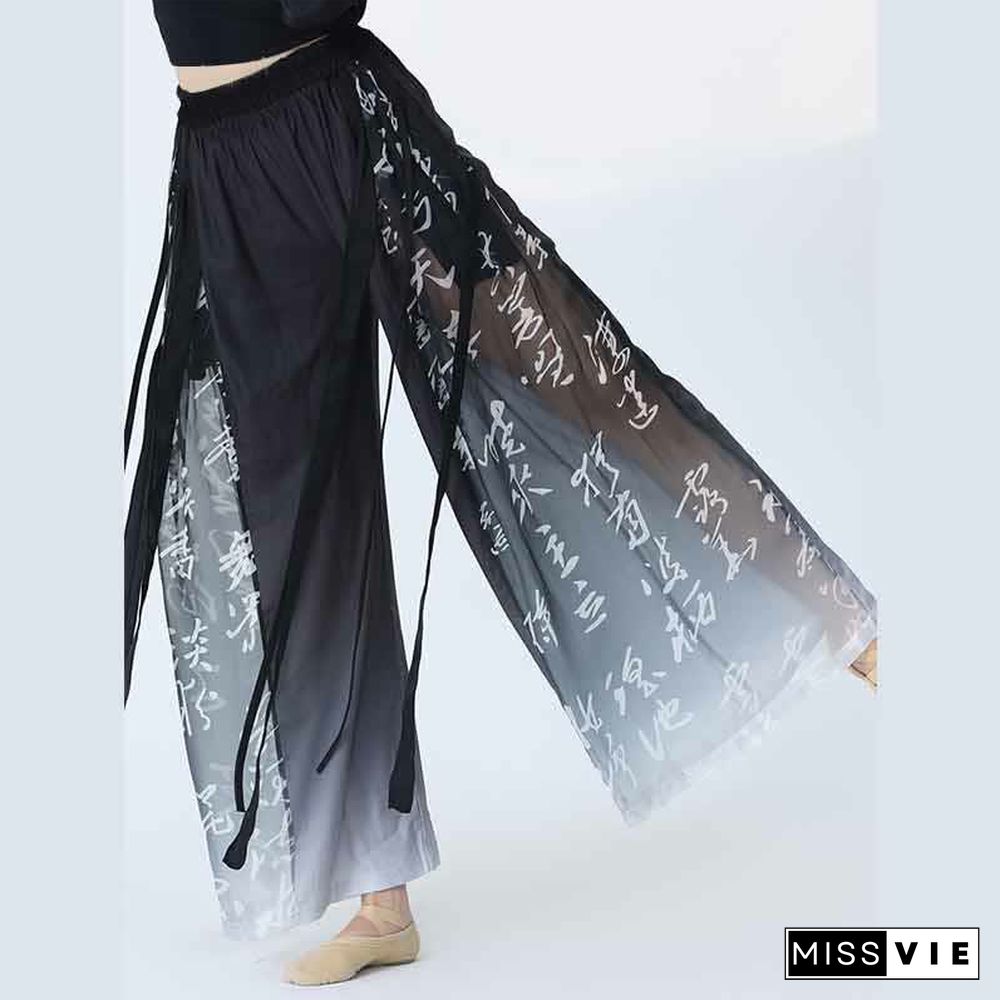 Vintage Character Print Flowy Wide Leg Pants