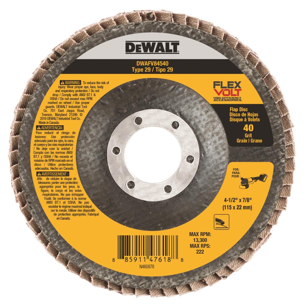 DW FLEXVOLT 4-1/2 In. x 7/8 In. 40 g T29 Flap Disc DWAFV84540 from DW