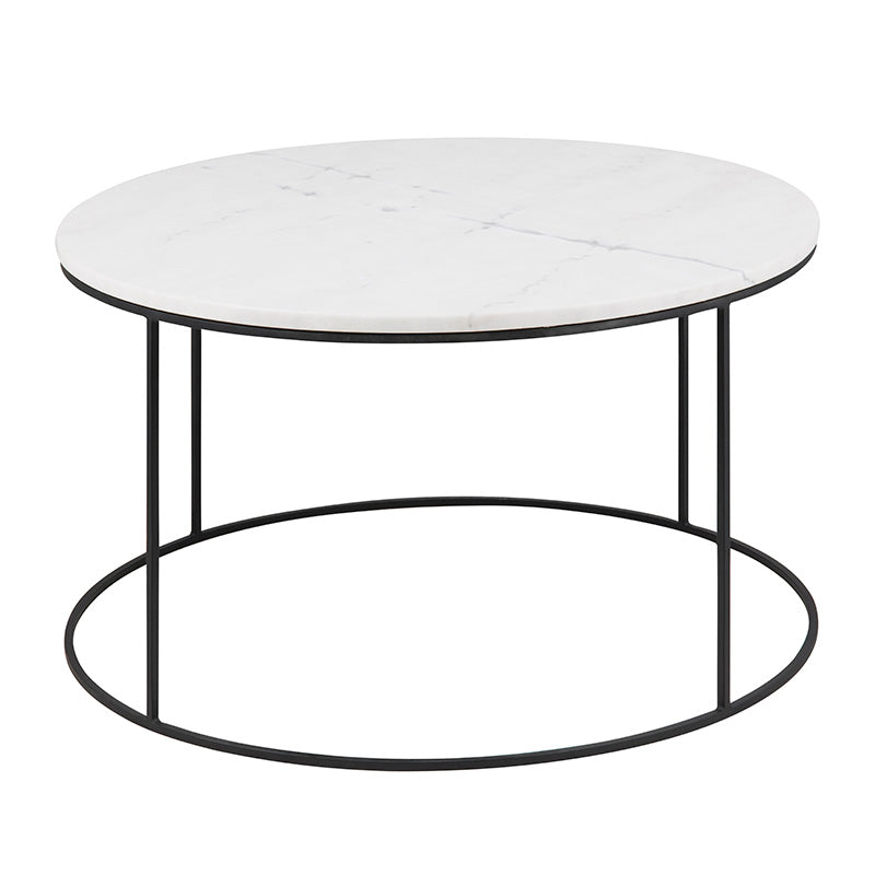 LUCIO Round Marble Coffee Table 80cm - White & Black