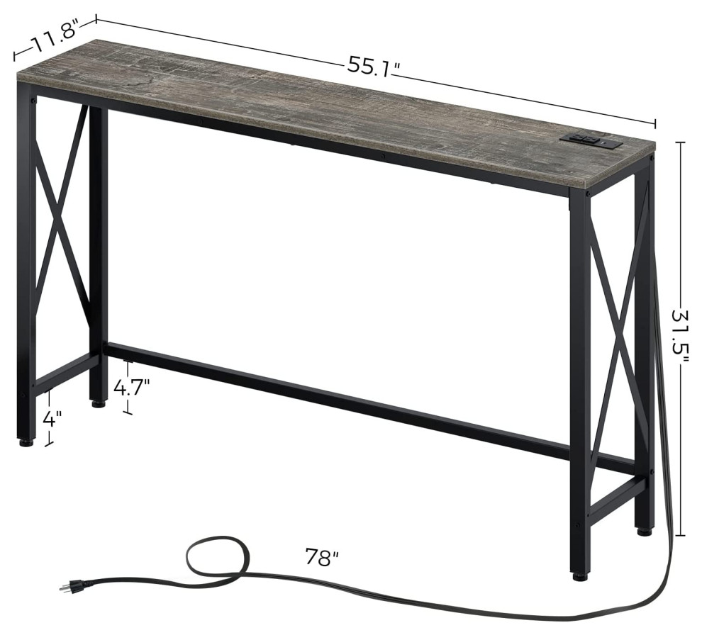 Narrow Console Table with Power Outlet with Metal Frame and Adjustable Feet   Transitional   Console Tables   by Imtinanz  LLC  Houzz