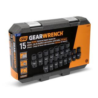 GEARWRENCH 12 in. Drive 6-Point Metric Standard Universal Impact Socket Set (15-Piece) 84939N