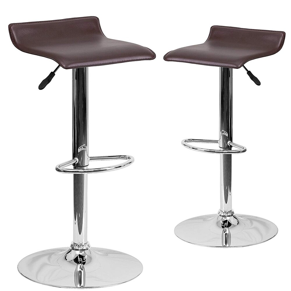 Set of 2 Contemporary Faux Leather Adjustable Height Bar stool with Chrome Base