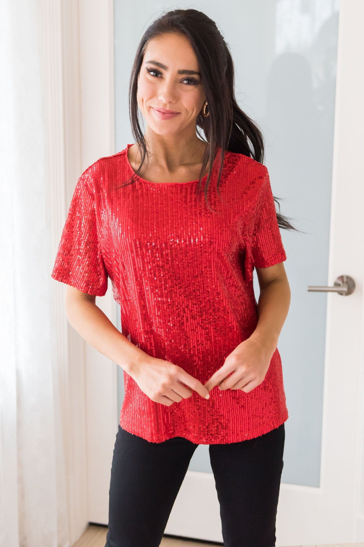 Love Actually Modest Sequin Blouse