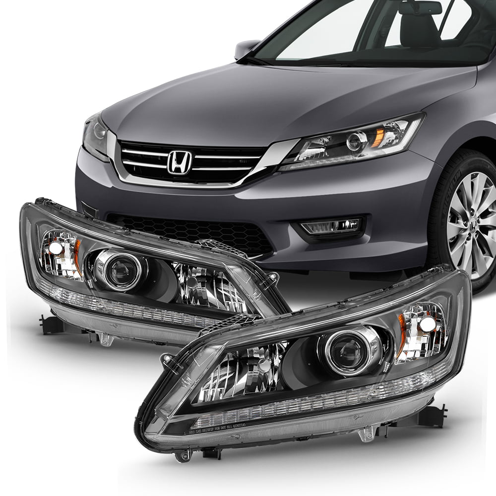 Fits 2013 2014 2015 Honda Accord 4-Door Sedan Halogen Models Headlights - Black