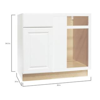 Hampton Bay Hampton Satin White Raised Panel Stock Assembled Blind Base Corner Kitchen Cabinet (36 in. x 34.5 in. x 24 in.) KBBC45-SW