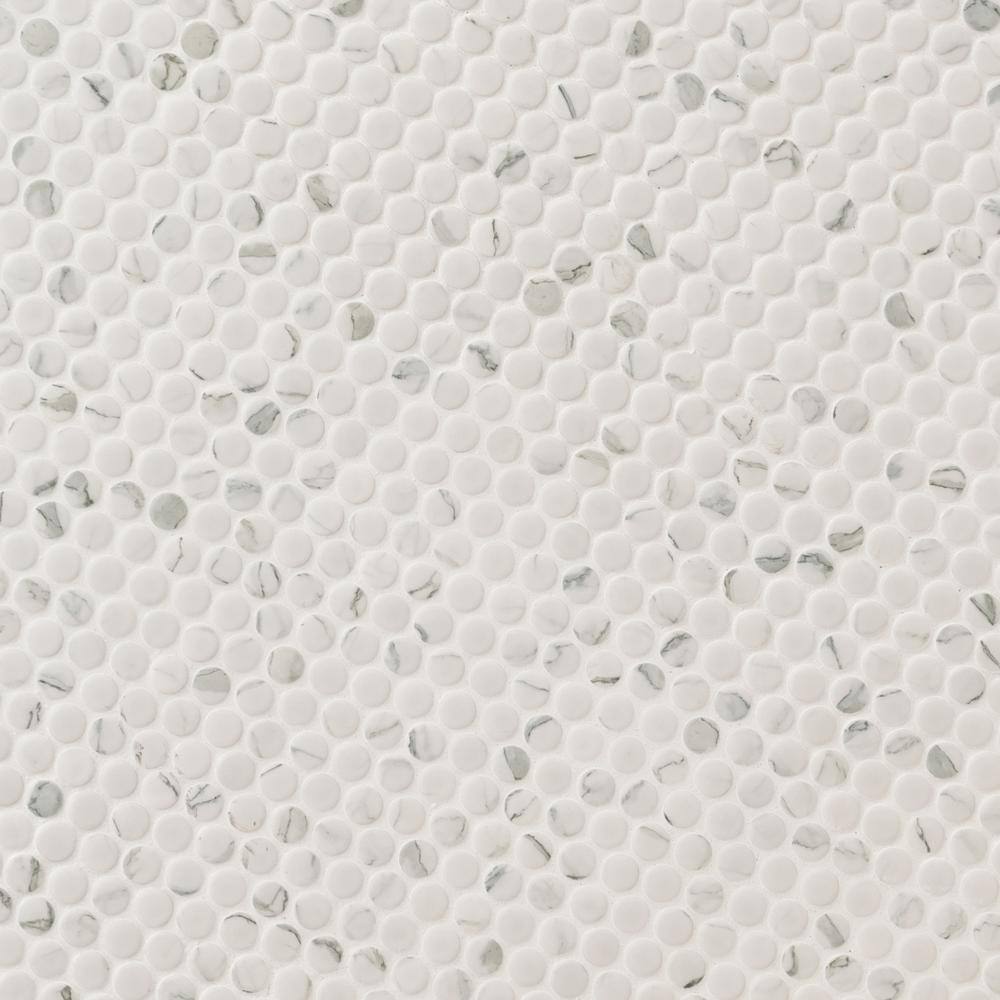 MSI Penny Round Carrara White 11.3 in. x 12.2 in. Matte Porcelain Mesh-Mounted Mosaic Tile (0.96 sq. ft.Each) PT-PENRD-CARM