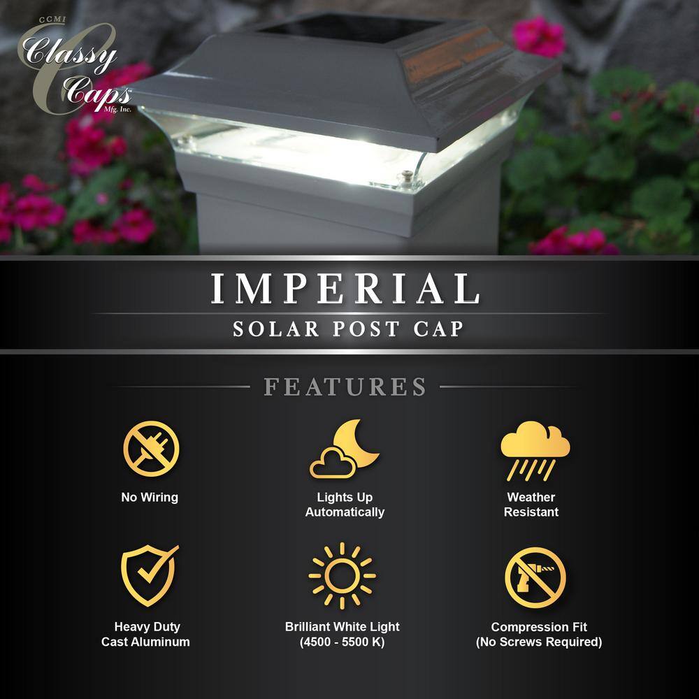 CLASSY CAPS Imperial 5 in. x 5 in. Outdoor White Cast Aluminum LED Solar Post Cap (2-Pack) SL214W